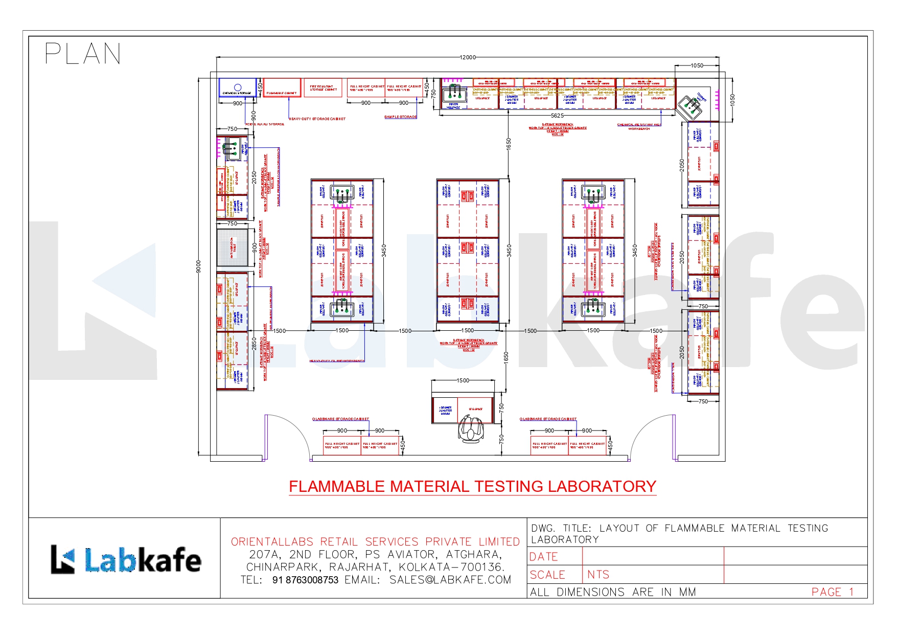 Flammability testing lab 2D layout preview